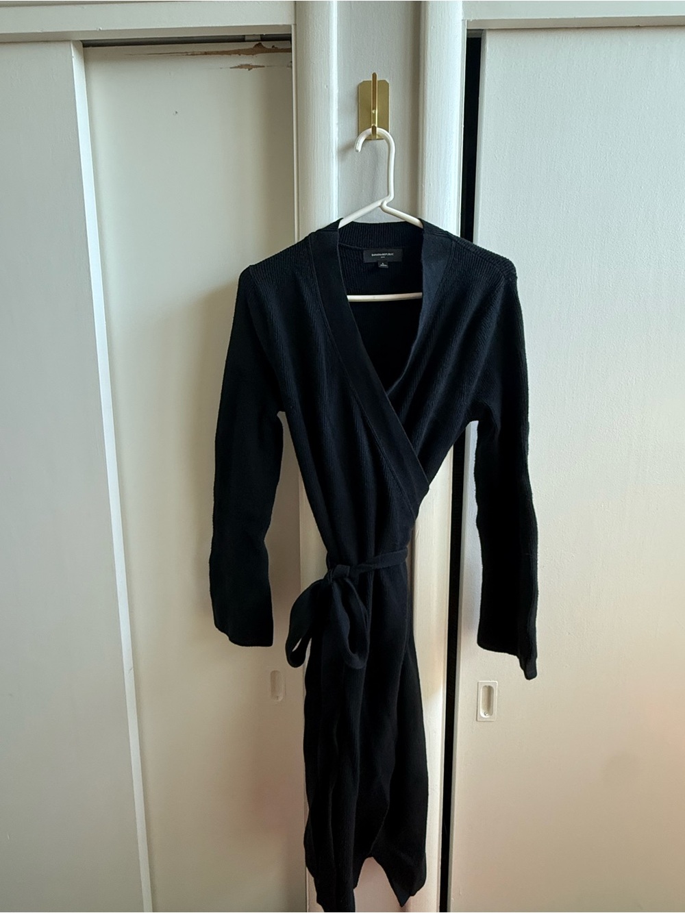 Banana Republic Black Long-Sleeve Wrap Dress with Tie